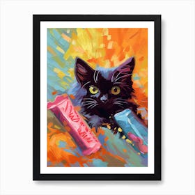 A Black Cat Kitten Oil Painting 7 Art Print