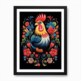 Folk Bird Illustration Chicken 4 Art Print
