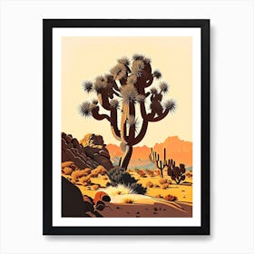 Joshua Tree In Desert Retro Illustration Art Print