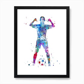 Soccer Player Girl With Ball Watercolor Art Print