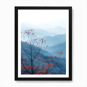 Red Flowers In The Mountains Art Print