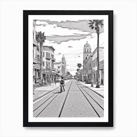 View Of Dunedin, New Zealand Line Art Black And White 2 Art Print