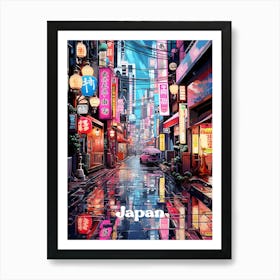 Japan Night Life Travel Art Illustration Art Print