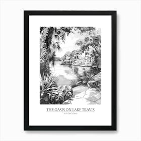 The Oasis On Lake Travis Austin Texas Black And White Drawing 2 Poster Art Print