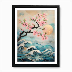 Asian Cherry Blossoms On The Sea Art Print