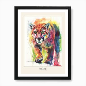 Cougar Colourful Watercolour 1 Poster Art Print