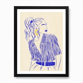 Woman In Blue 3 Line Art Print