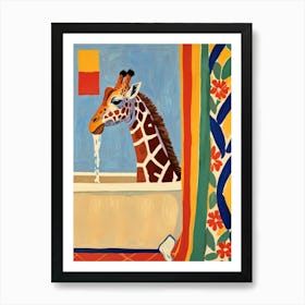 Giraffe In Bath 2 Art Print