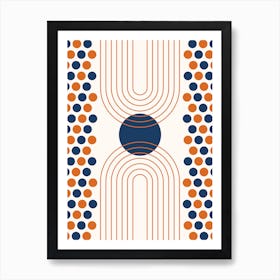 Mid Century Modern Geometric Abstract Rainbow, Sun in Navy Blue and Burnt Orange 1 Art Print