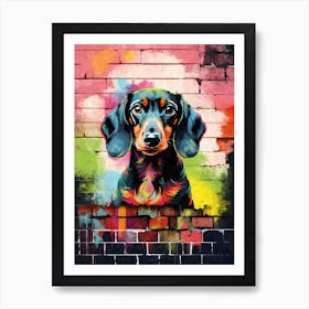 Aesthetic Dachshund Dog Puppy Brick Wall Graffiti Artwork Art Print