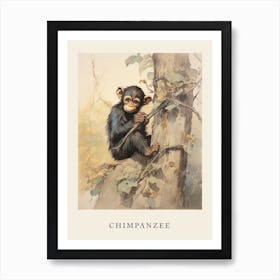 Beatrix Potter Inspired  Animal Watercolour Chimpanzee 1 Art Print