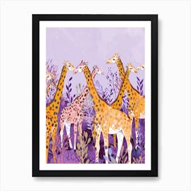 Herd Of Giraffes In The Wild Watercolour Style Illustration 5 Affiche