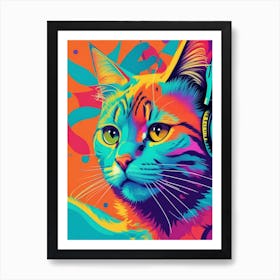 Dreamshaper V7 Cat Listening To Music Colorful Vector Poster I 1 Art Print