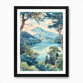 Hakone Japan 4 Retro Illustration Art Print