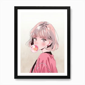 Cute Anime Bubble Gum Girl Art Print