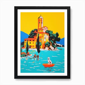 A Painting Of A Dog In Isola Bella Gardens, Italy In The Style Of Pop Art 01 Art Print