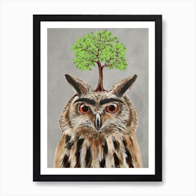 Owl With Tree Art Print