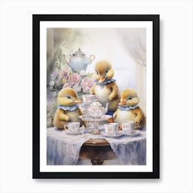 Duckling Tea Party 3 Art Print