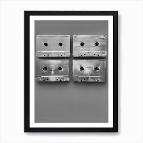 Cassettes - Silver Monochrome Art Print