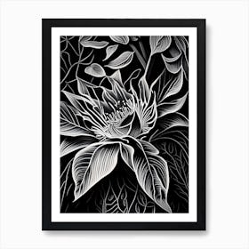 Passionflower Leaf Linocut 3 Art Print