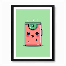 Watermelon Juice Box With A Cat Kawaii Illustration 2 Art Print