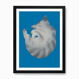 Cat Sleeping On A Blue Background Art Print