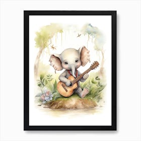 Elephant Painting Playing An Instrument Watercolour 2 Art Print