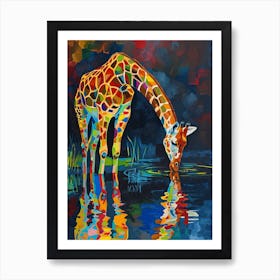 Giraffe Drinking From The Water 1 Art Print