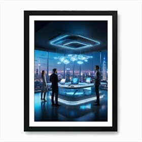 A Futuristic Tech Support Management Office Utilizing Ai And Cloud Solutions Holographic Projection (4) Art Print