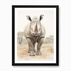 Simple Illustration Of A Rhino 7 Art Print