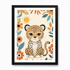 Floral Cute Baby Leopard Nursery Illustration (8) Art Print