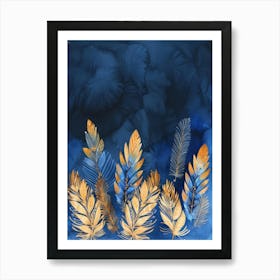 Blue And Gold Leaves 7 Art Print