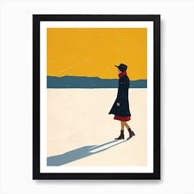 Woman Walking In The Snow, Minimalism Art Print