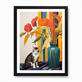 Calla Lily Flower Vase And A Cat, A Painting In The Style Of Matisse 0 Art Print