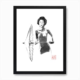 Nude Geisha And Umbrella Art Print