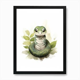 Watercolour Jungle Animal Baby Python 3 Art Print
