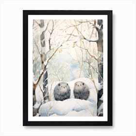 Winter Watercolour Porcupine 2 Art Print