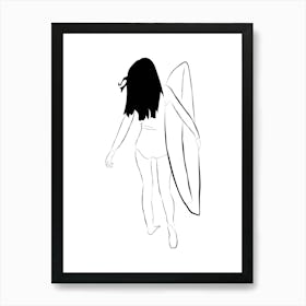 Girl With Surfboard Art Print