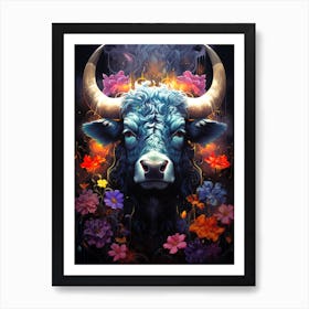 Highland Cow With Flowers Art Print