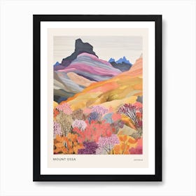 Mount Ossa Australia 2 Colourful Mountain Illustration Poster Art Print