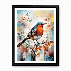 Bird Painting Collage European Robin 2 Art Print