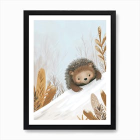 Sloth Bear Cub Sliding Down A Snowy Hill Storybook Illustration 3 Art Print