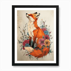 Amazing Red Fox With Flowers 26 Art Print