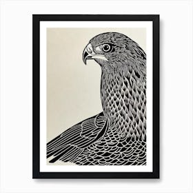 Falcon Linocut Bird Poster