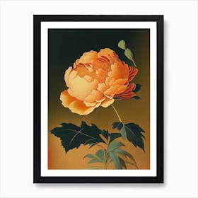 Single Stem Of Peony Orange 1 Vintage Sketch Art Print