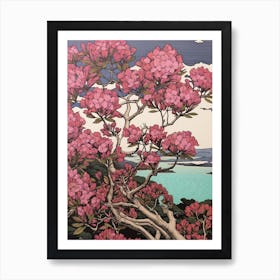 Hanakotoba Crape Myrtle 1 Vintage Botanical Woodblock Art Print