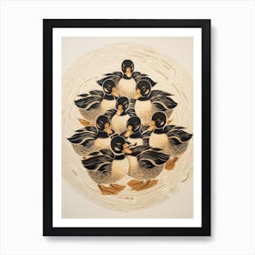 Duckling Family Japanese Style Painting 1 Art Print