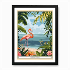 Greater Flamingo Caribbean Islands Tropical Illustration 4 Poster Art Print