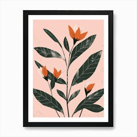 Orange Flowers On A Pink Background Art Print