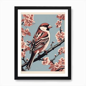 Vintage Bird Linocut House Sparrow 3 Art Print